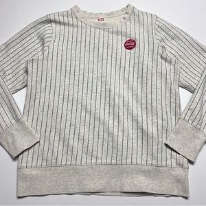 RARE Women's Coca-Cola x Uniqlo Beige Sweatshirt With Navy Stripe Size: Large